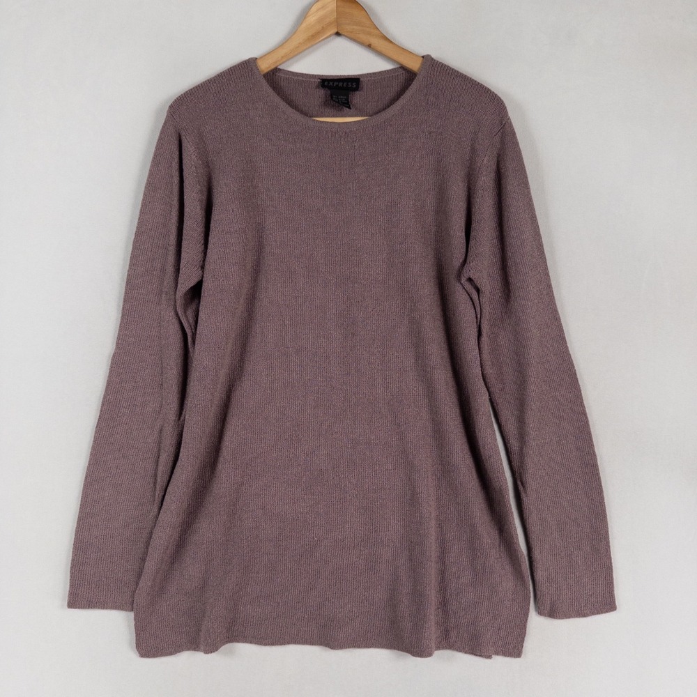 Vintage Express Tunic Sweater Womens Large Dusty Purple Side Slits Casual 90s